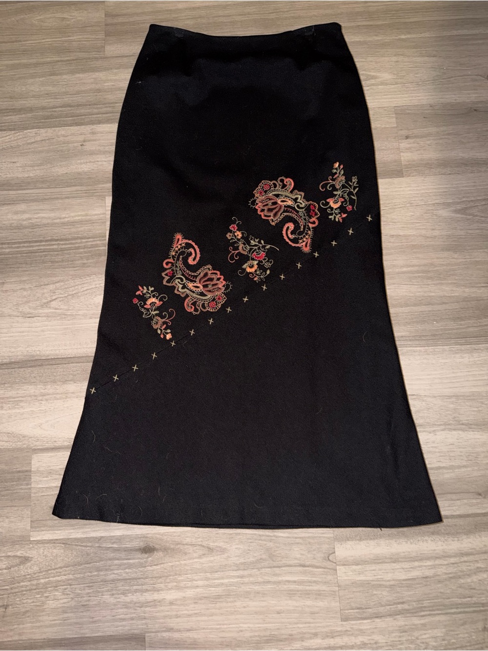 Black Embroidered A-Line Skirt with Red Paisley Accents